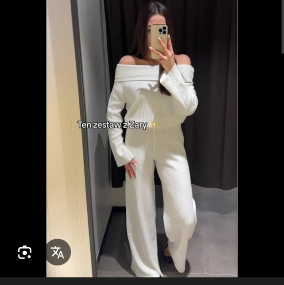 Zara Cream Wide Leg Elastic Waist Ribbed Pants - Picture 2 of 2